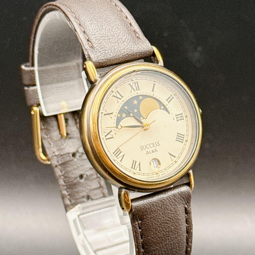 【稼働品】ALBA SUCCESS ムーンフェイズ クォーツ レディース 腕時計