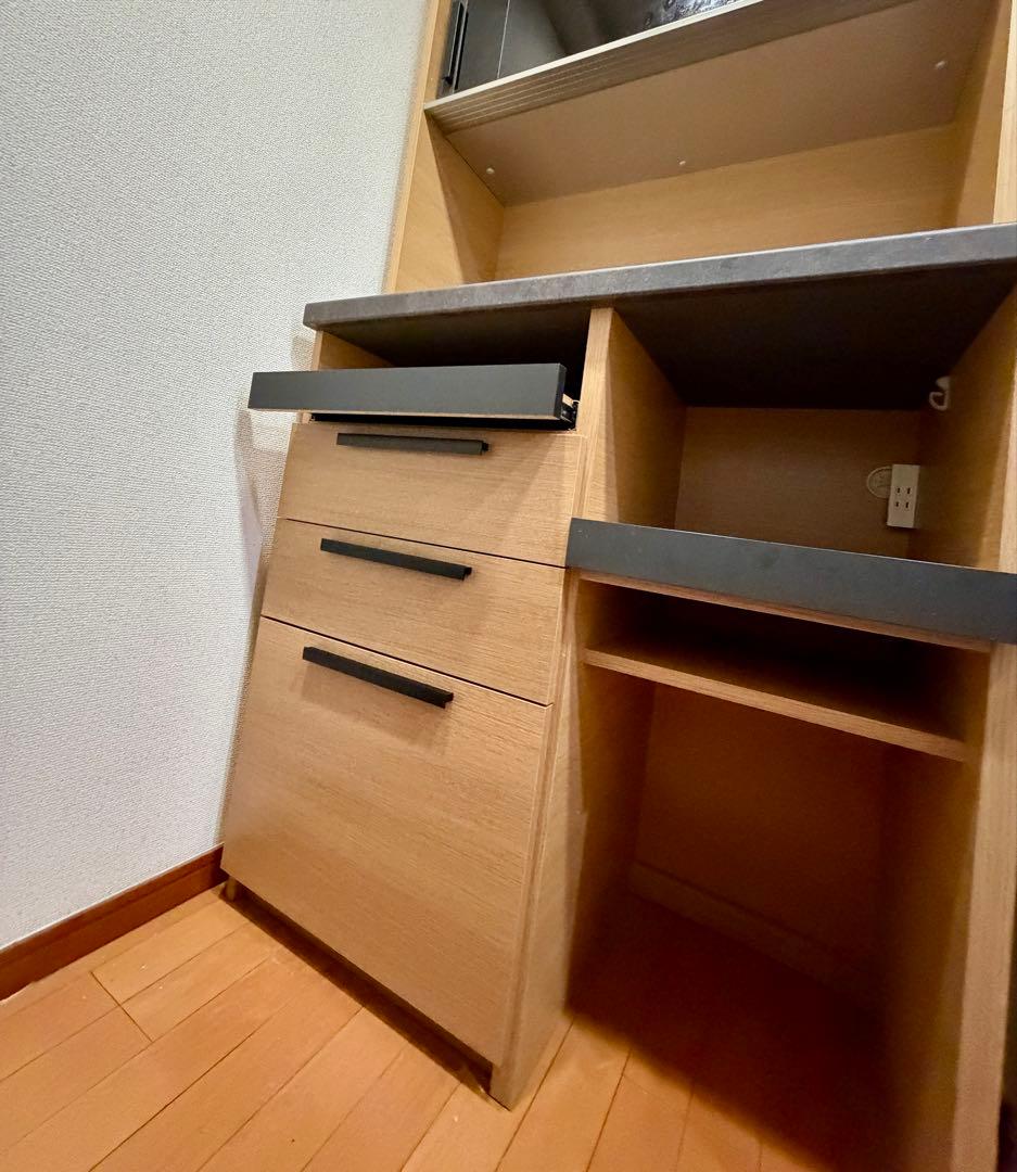 パモウナ食器棚 ガラス扉付き 3段w90