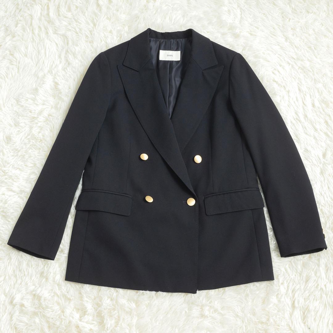 美品 SHIPS 25SS ウール ギャバ ダブル ブレザー 38 金ボタン
