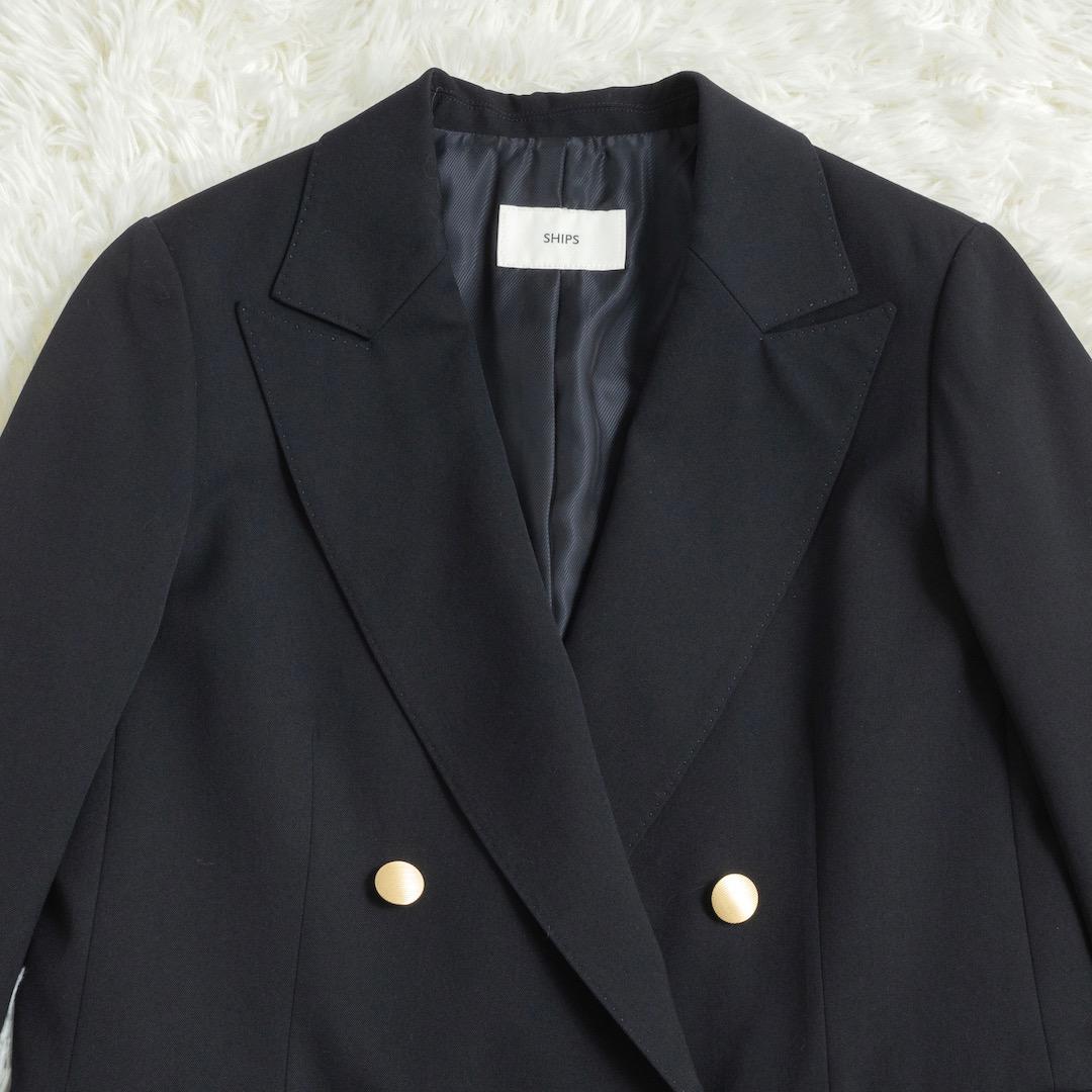 美品 SHIPS 25SS ウール ギャバ ダブル ブレザー 38 金ボタン