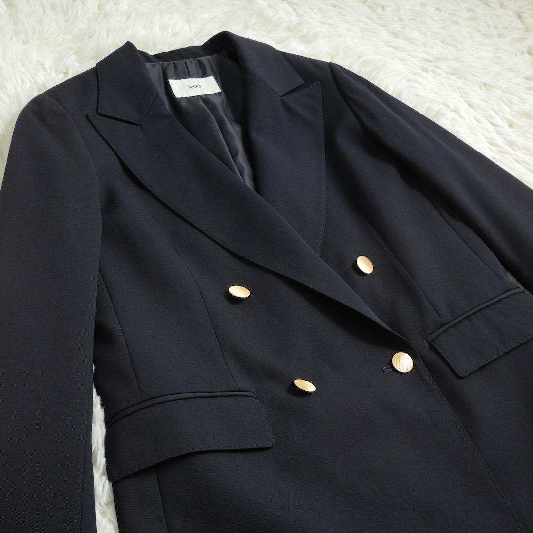 美品 SHIPS 25SS ウール ギャバ ダブル ブレザー 38 金ボタン