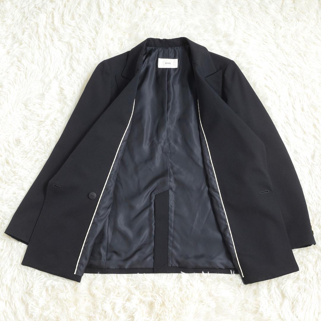 美品 SHIPS 25SS ウール ギャバ ダブル ブレザー 38 金ボタン