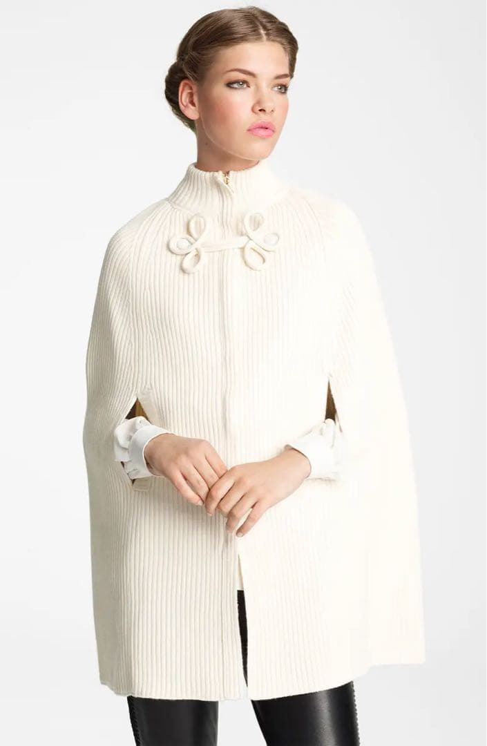 未使用に近い ヴァレンティノ ウール ダブルジップ ケープ ポンチョ チャイナ