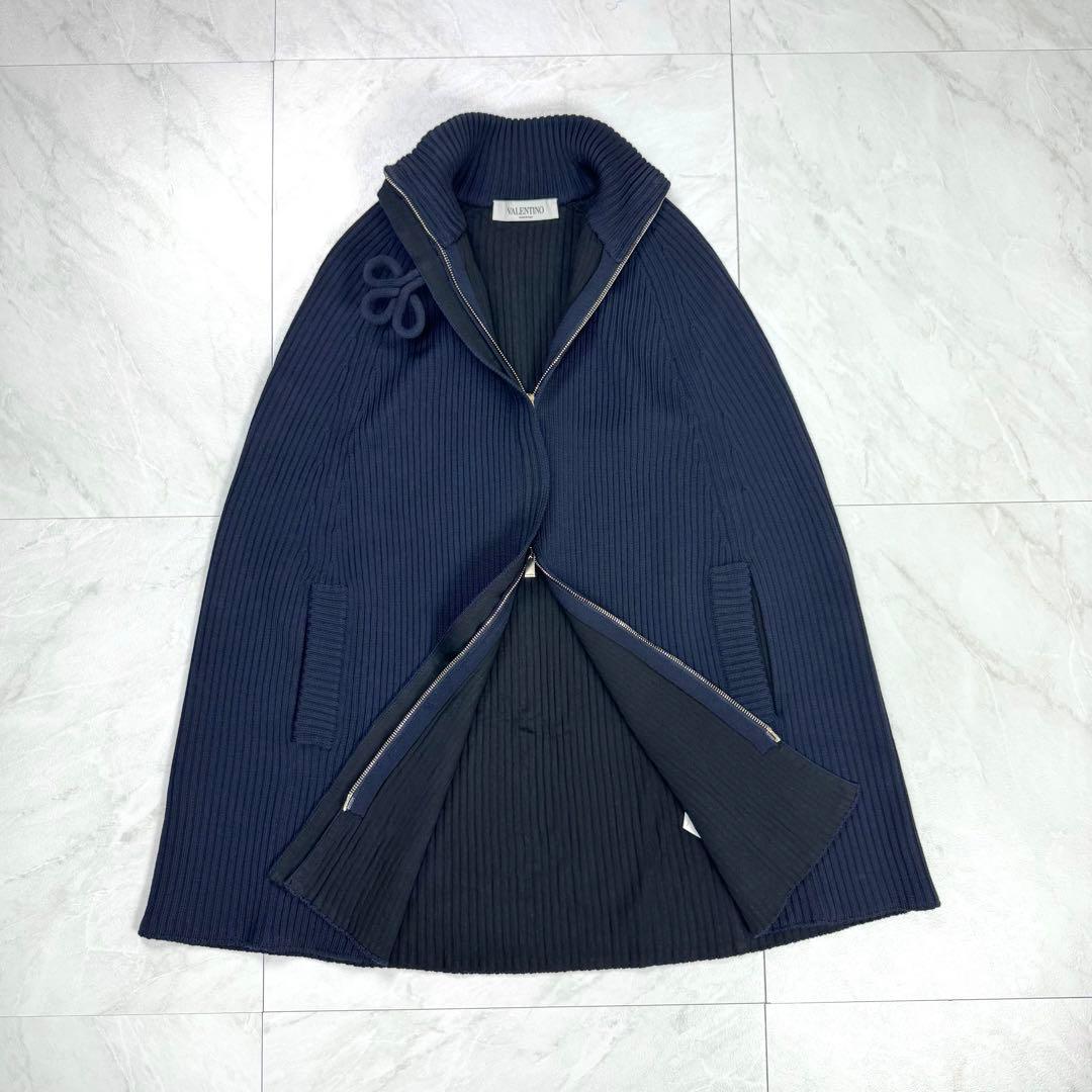 未使用に近い ヴァレンティノ ウール ダブルジップ ケープ ポンチョ チャイナ