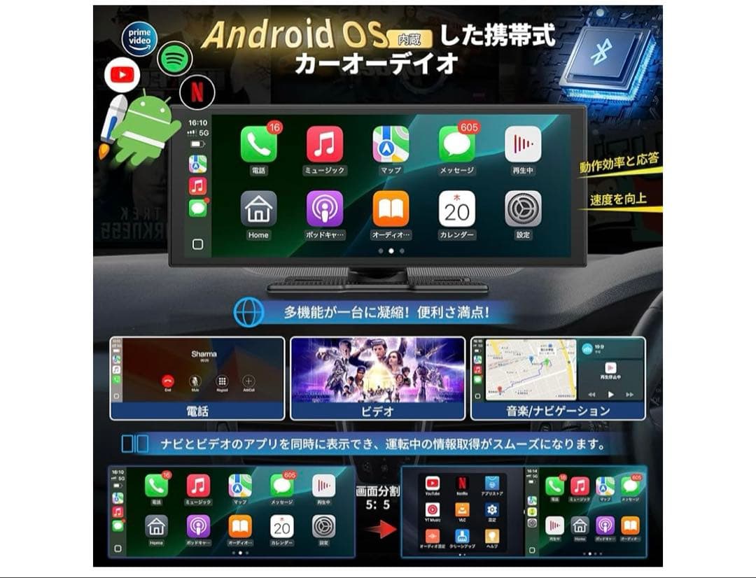 ディスプレイオーディオ10.25インチ Androidシステムを搭載 ワイヤレス