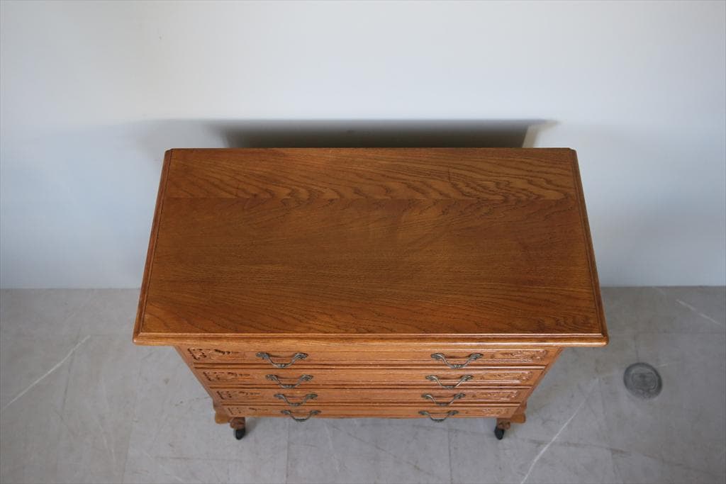 フランスアンティーク猫脚4杯ドロワー/木製チェスト/タンス/飾り棚(86-166