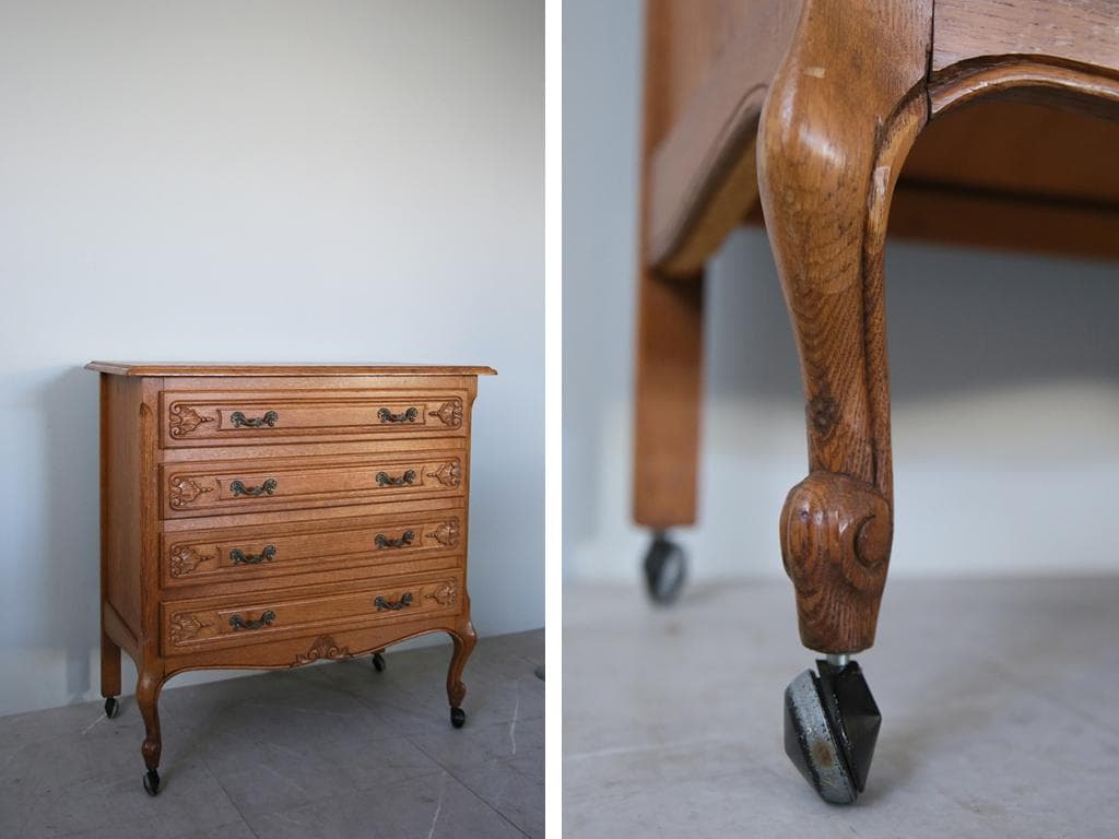 フランスアンティーク猫脚4杯ドロワー/木製チェスト/タンス/飾り棚(86-166