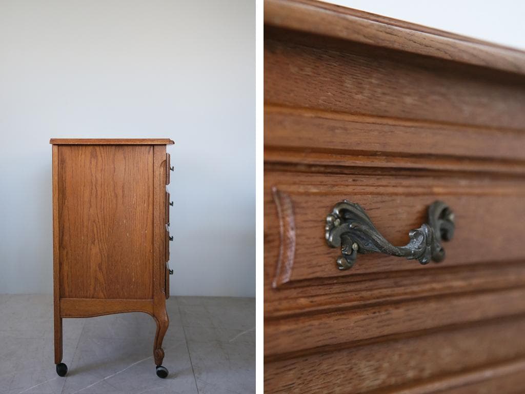 フランスアンティーク猫脚4杯ドロワー/木製チェスト/タンス/飾り棚(86-166