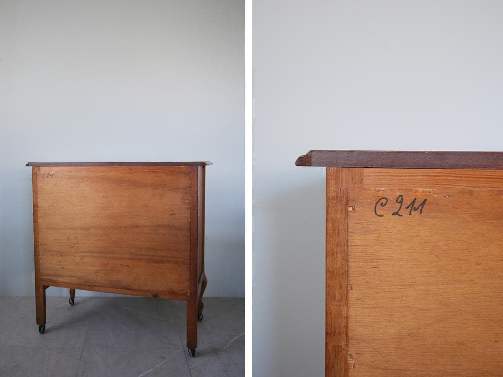 フランスアンティーク猫脚4杯ドロワー/木製チェスト/タンス/飾り棚(86-166