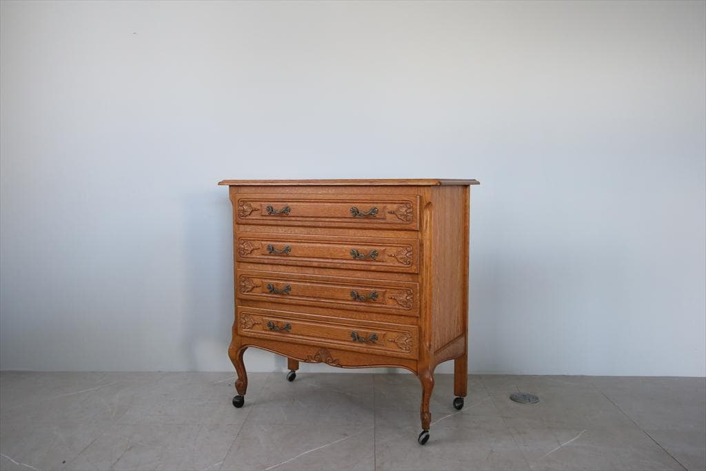 フランスアンティーク猫脚4杯ドロワー/木製チェスト/タンス/飾り棚(86-166