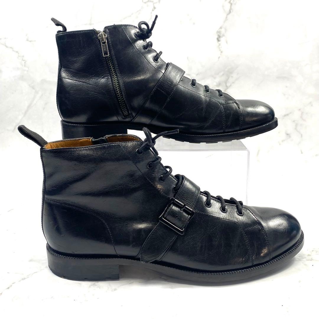 【美品】alfredoBANNISTER ベルトデザイン ワークブーツ 黒 43