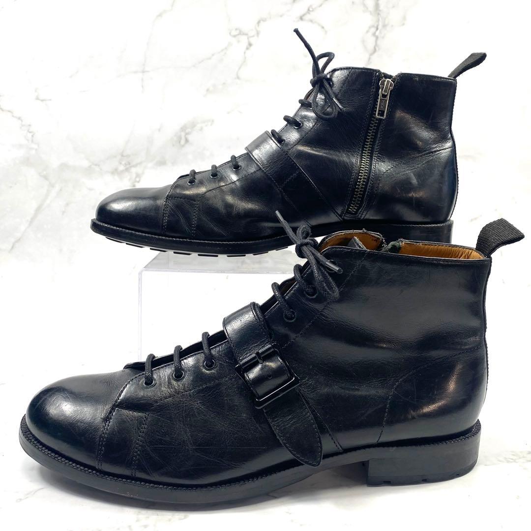 【美品】alfredoBANNISTER ベルトデザイン ワークブーツ 黒 43