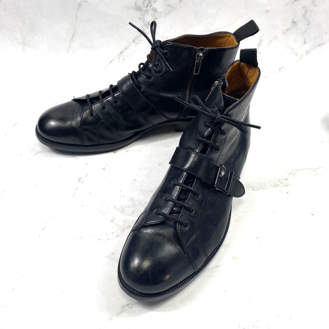 【美品】alfredoBANNISTER ベルトデザイン ワークブーツ 黒 43