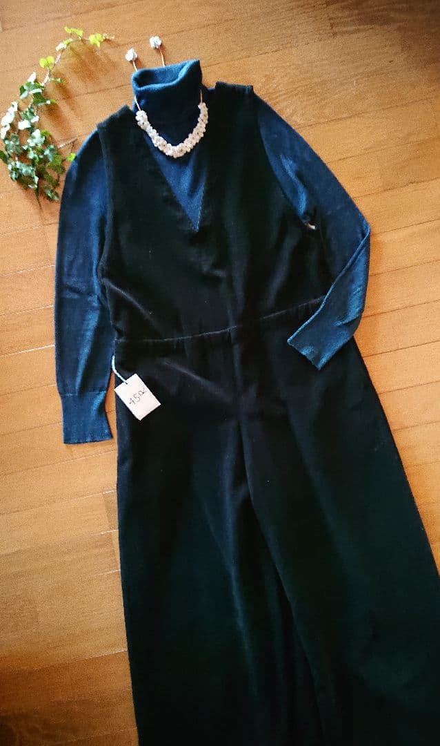 45R☆コットンウールコーデュロイのサロペット/ブラック♪