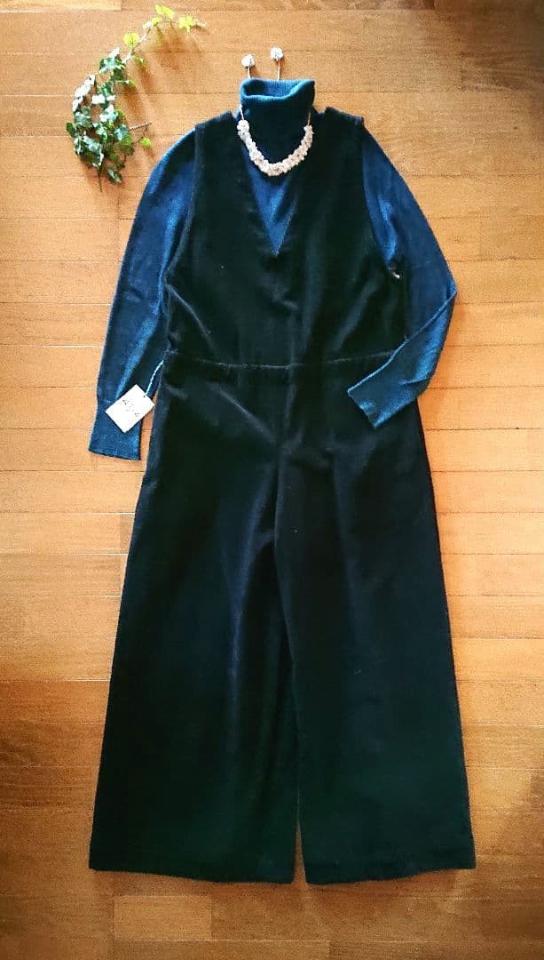 45R☆コットンウールコーデュロイのサロペット/ブラック♪