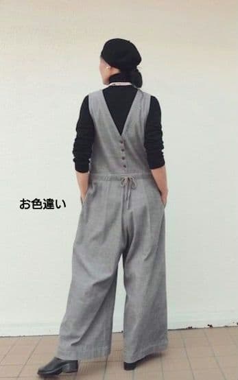 45R☆コットンウールコーデュロイのサロペット/ブラック♪