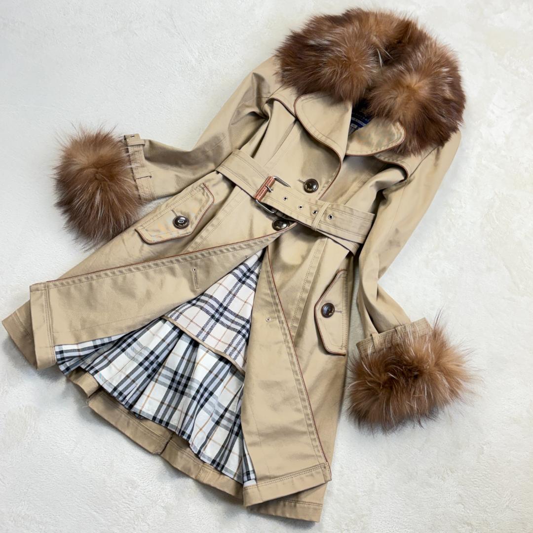 【ほぼ未使用】バーバリー ブルーレーベル トレンチコート ライナー ファー 38