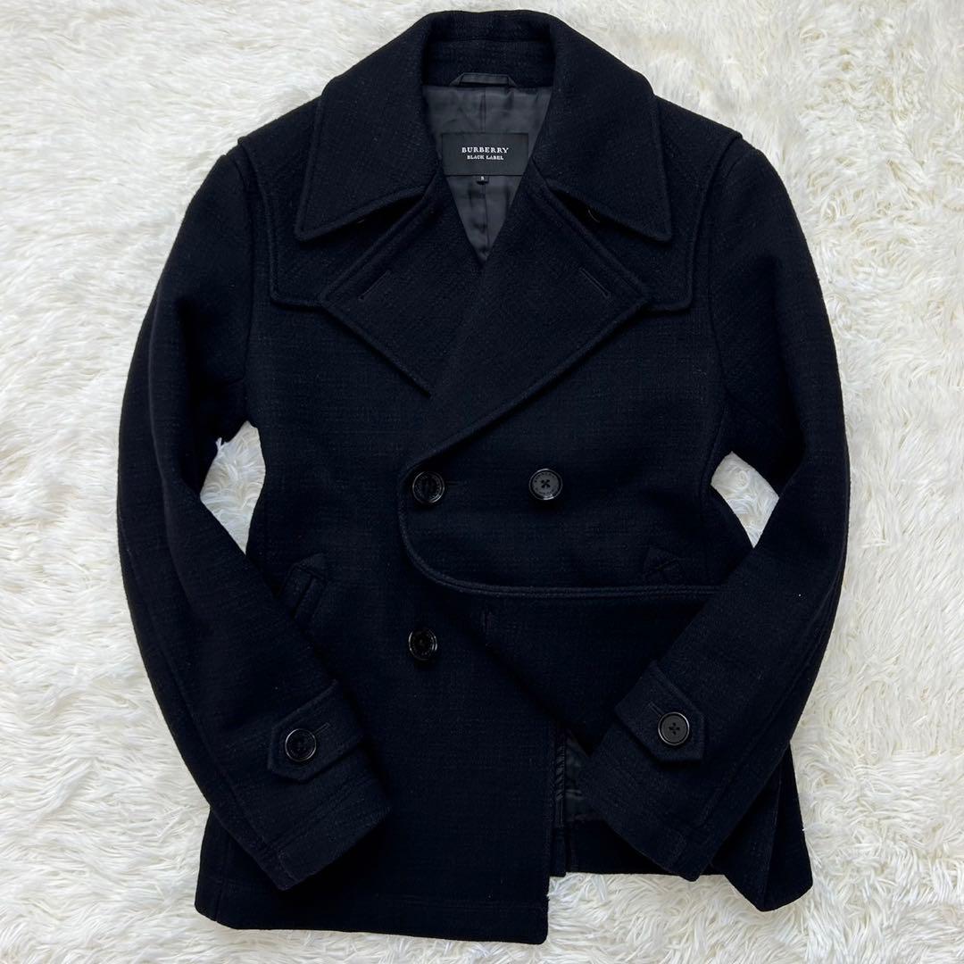 【美品/S】バーバリー ブラックレーベル ピーコート ウールコート 濃紺 メンズ