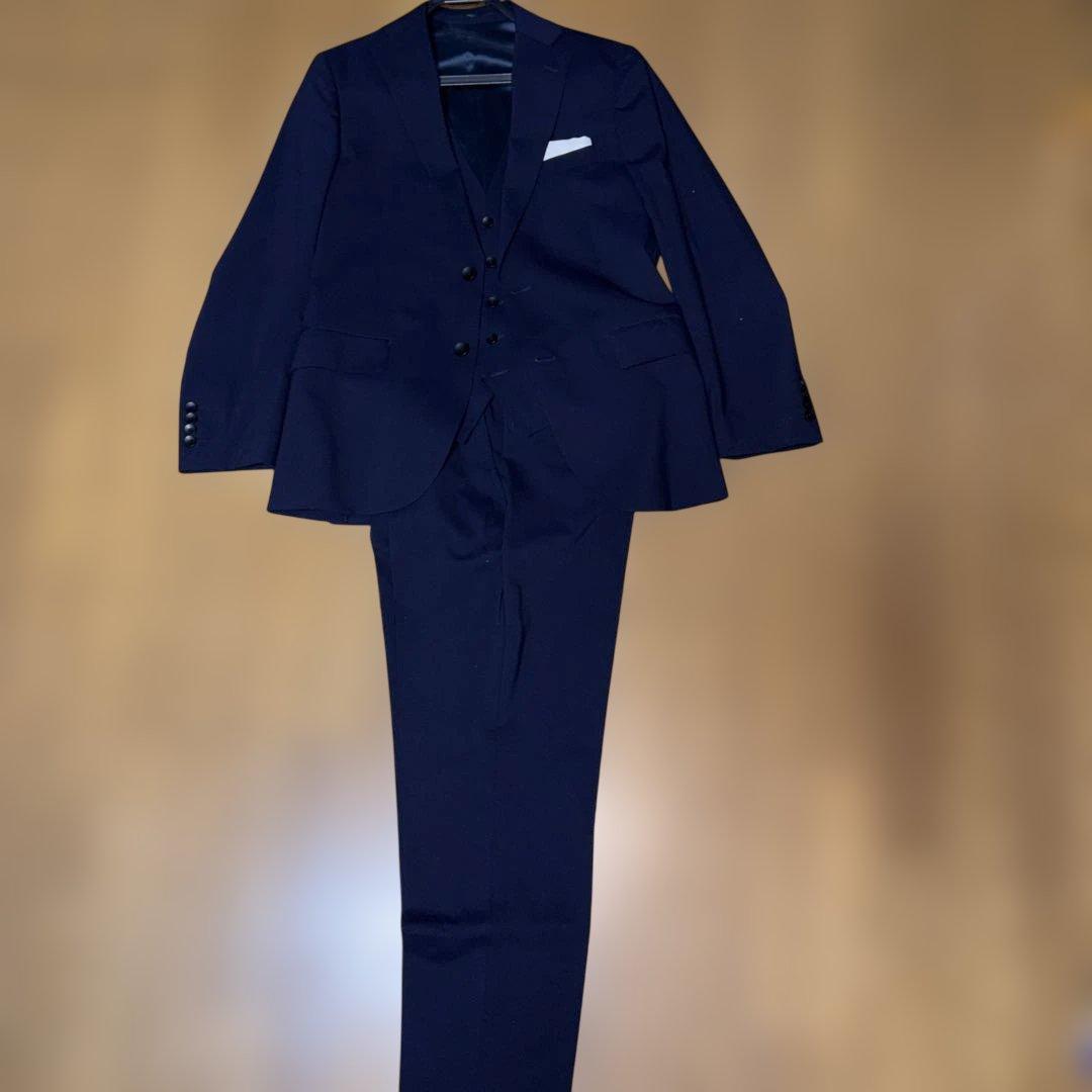 【極美品】ジョンピアース スリーピース スーツ A6 濃紺 シャワークリーン