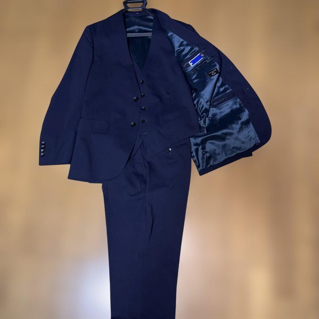【極美品】ジョンピアース スリーピース スーツ A6 濃紺 シャワークリーン