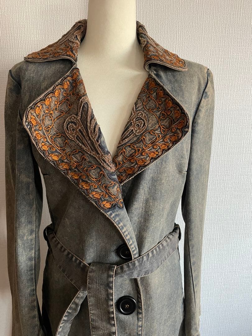 90s Christian Lacroix Jeans刺繍デニムロングコート