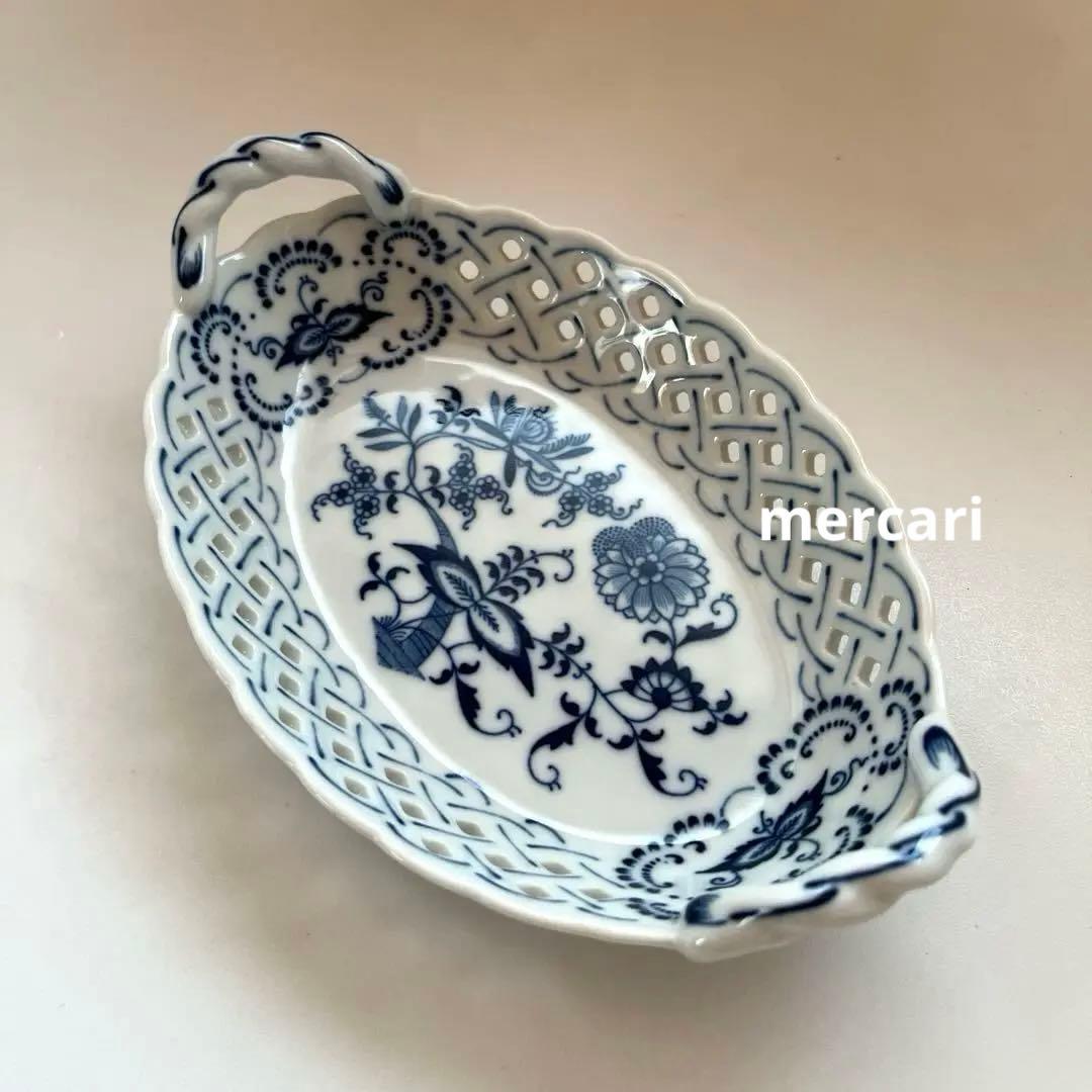 ブルーダニューブ BlueDanube持ち手付透かしレースバスケット皿　5客揃い