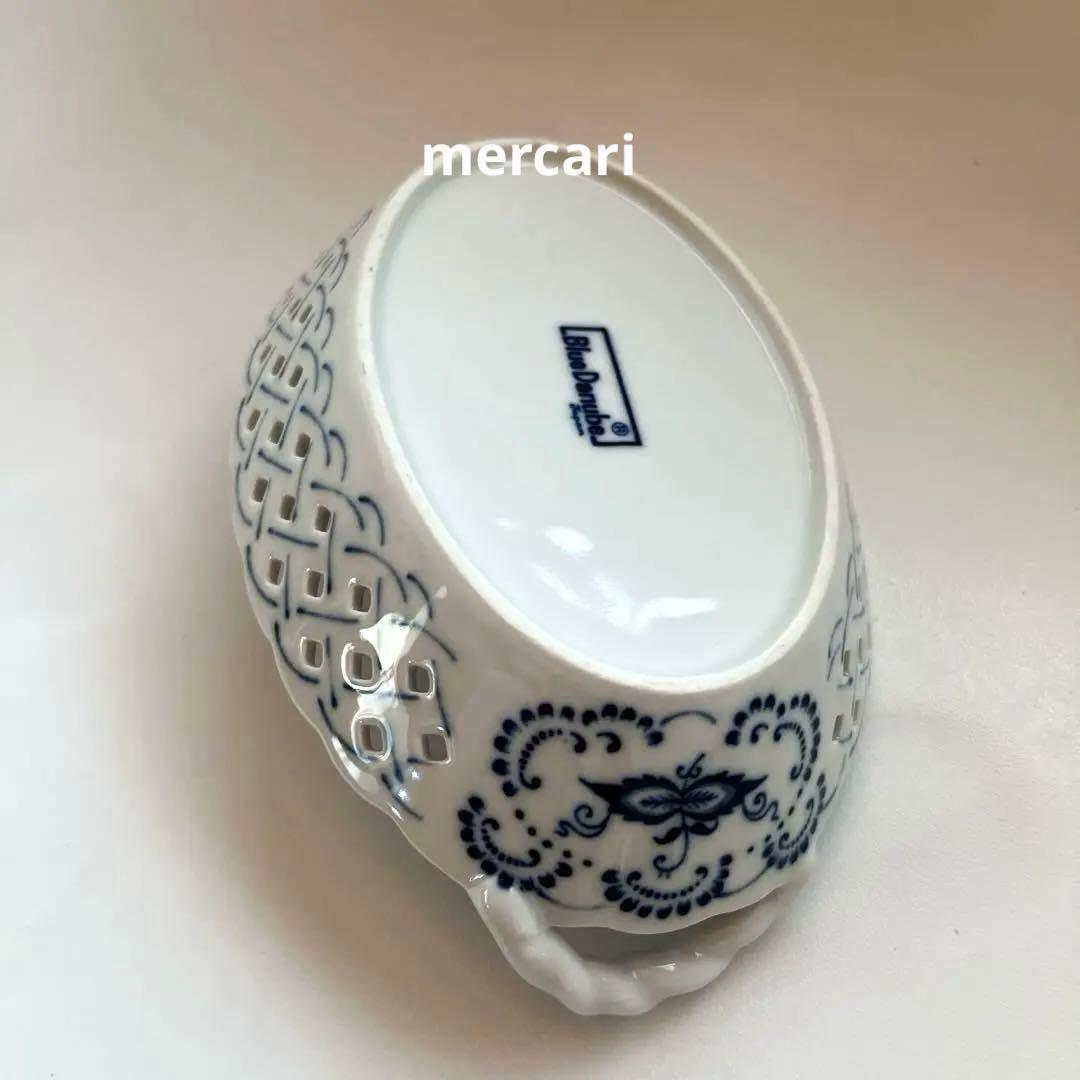 ブルーダニューブ BlueDanube持ち手付透かしレースバスケット皿　5客揃い