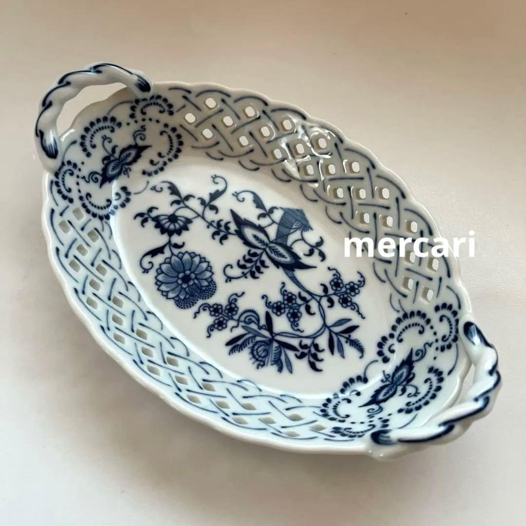 ブルーダニューブ BlueDanube持ち手付透かしレースバスケット皿　5客揃い