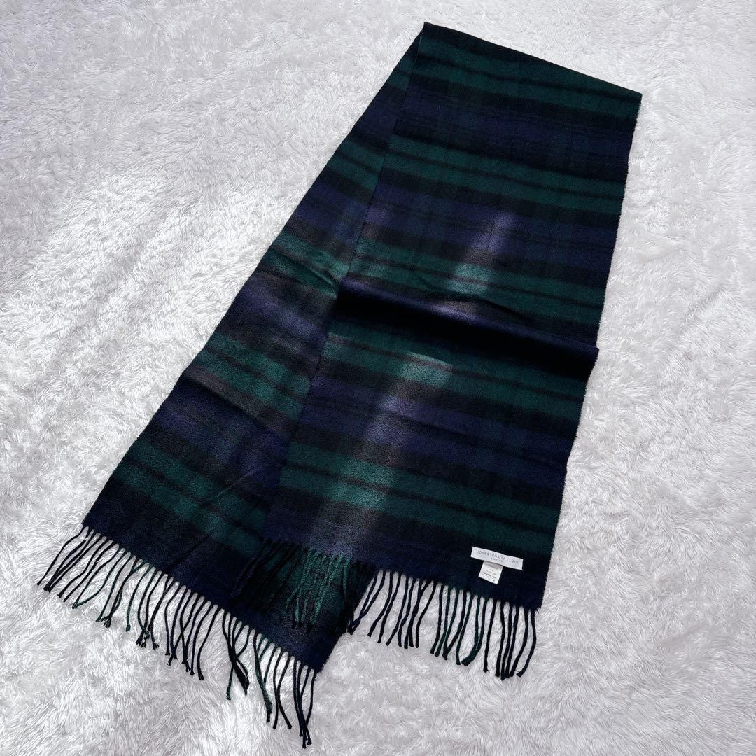 【美品】 ジョンストンズ カシミヤ100％ 中判ストール ブラックウォッチ