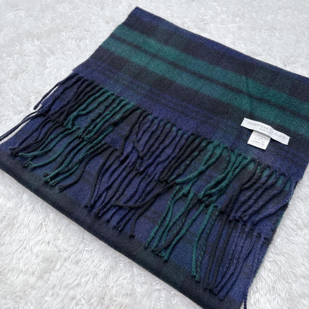 【美品】 ジョンストンズ カシミヤ100％ 中判ストール ブラックウォッチ