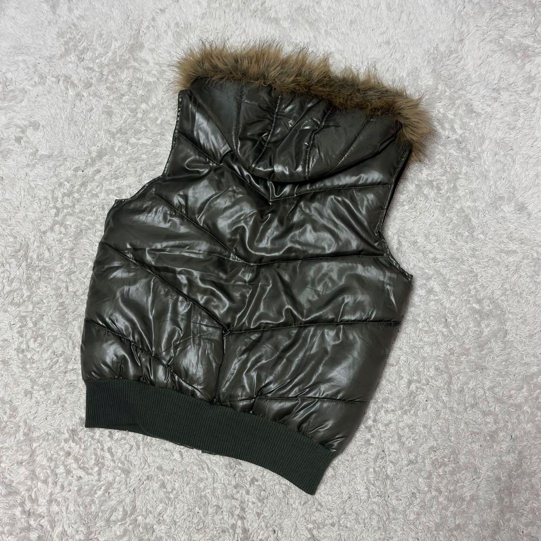 Y2K grunge お兄系 平成初期 ダウンベスト　光沢　ネオグランジ　緑