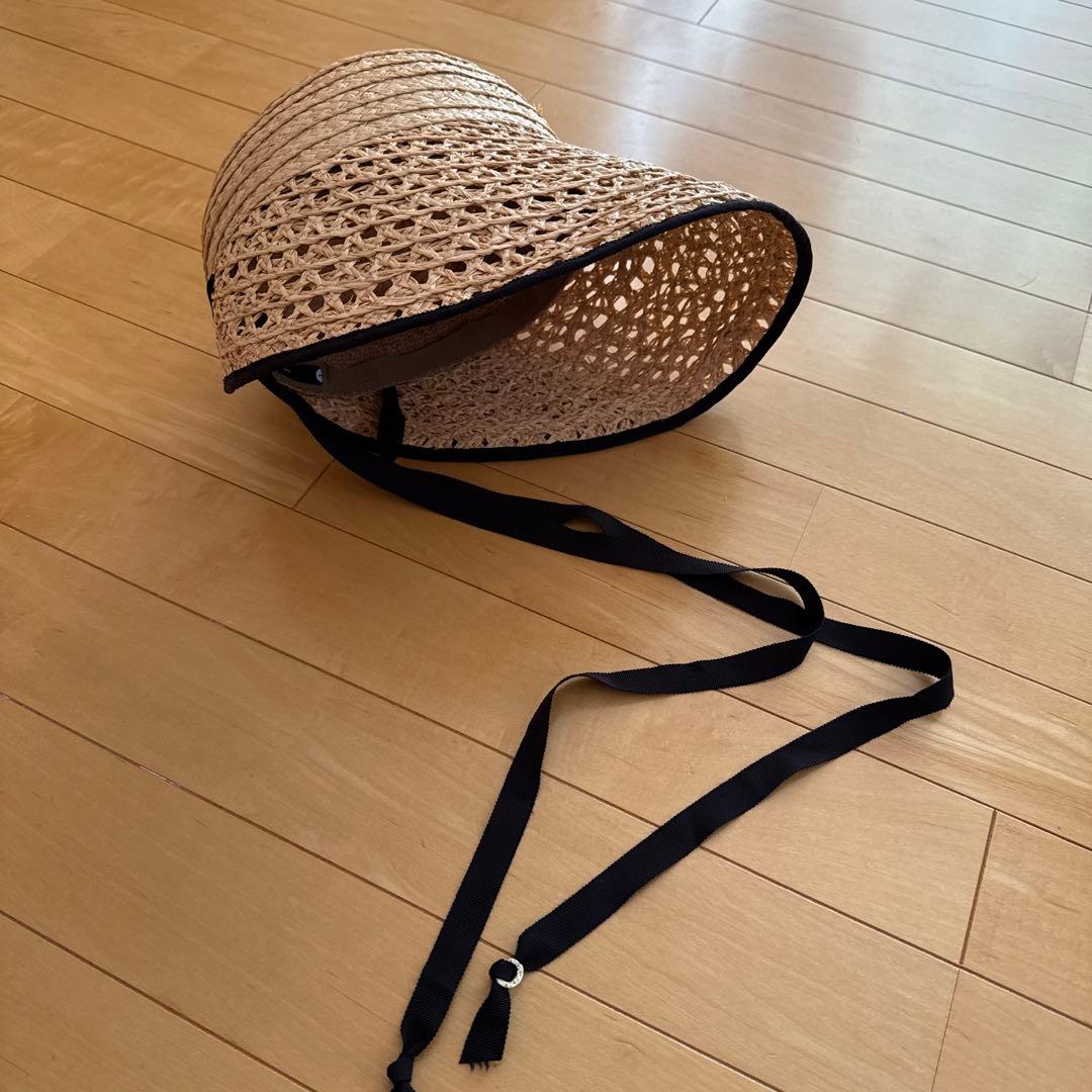 未使用　chisaki ストローハット ブラックリボン