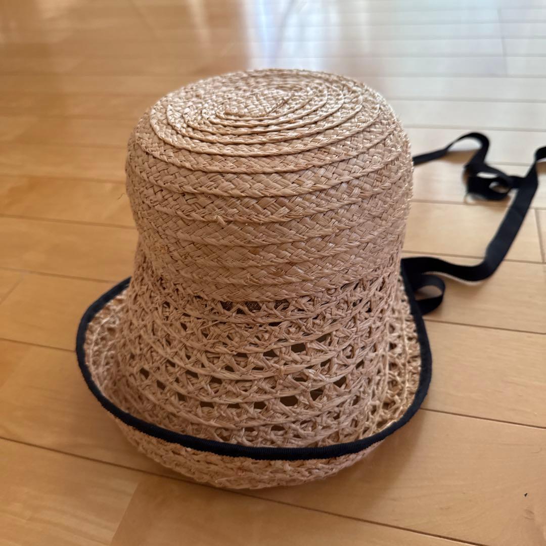未使用　chisaki ストローハット ブラックリボン