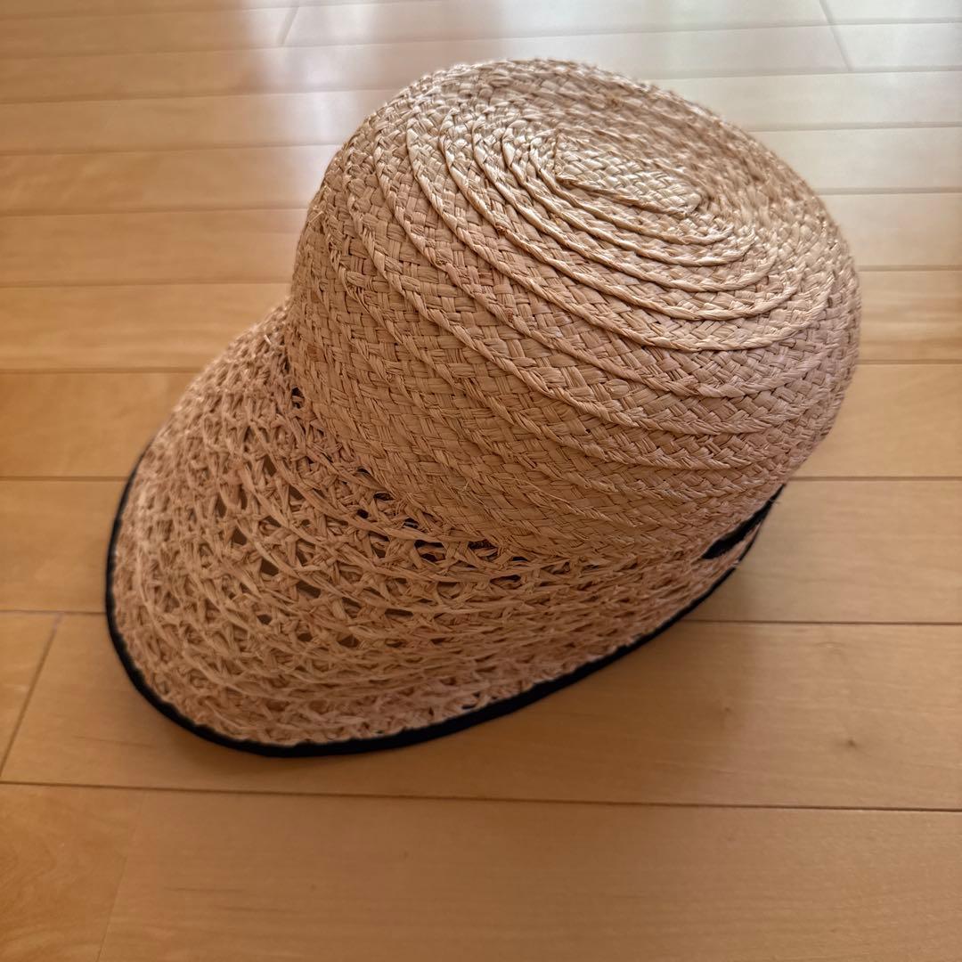 未使用　chisaki ストローハット ブラックリボン