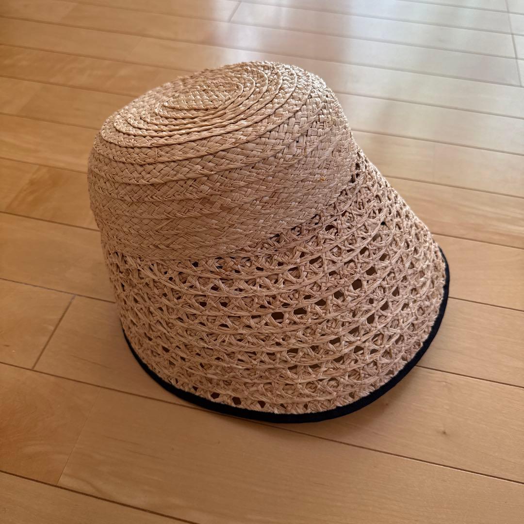 未使用　chisaki ストローハット ブラックリボン