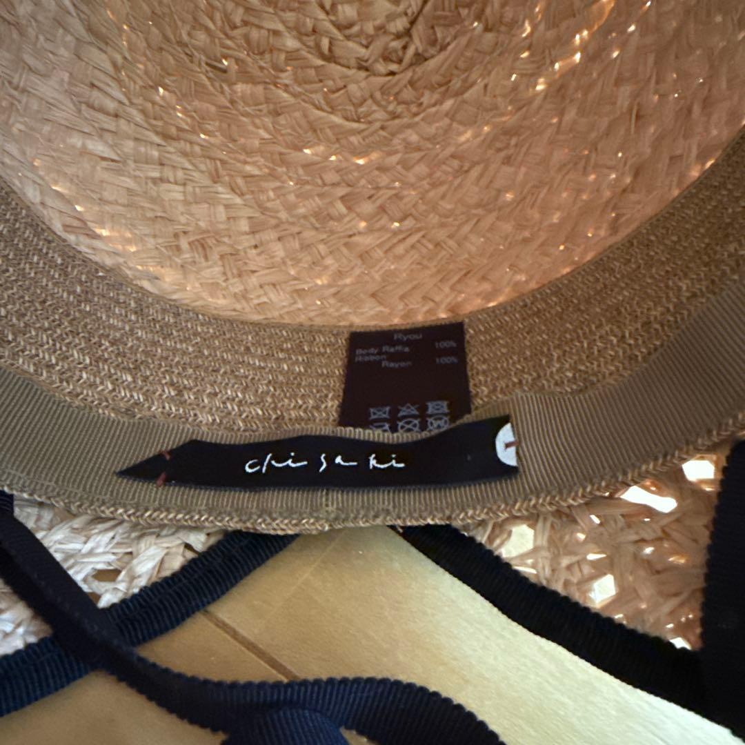 未使用　chisaki ストローハット ブラックリボン