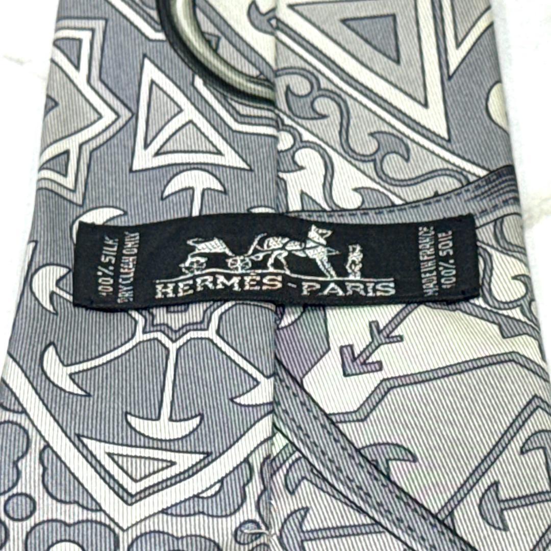 ☆即発 希少柄 HERMES エルメス ネクタイ グレー 高級シルク 美品 総柄