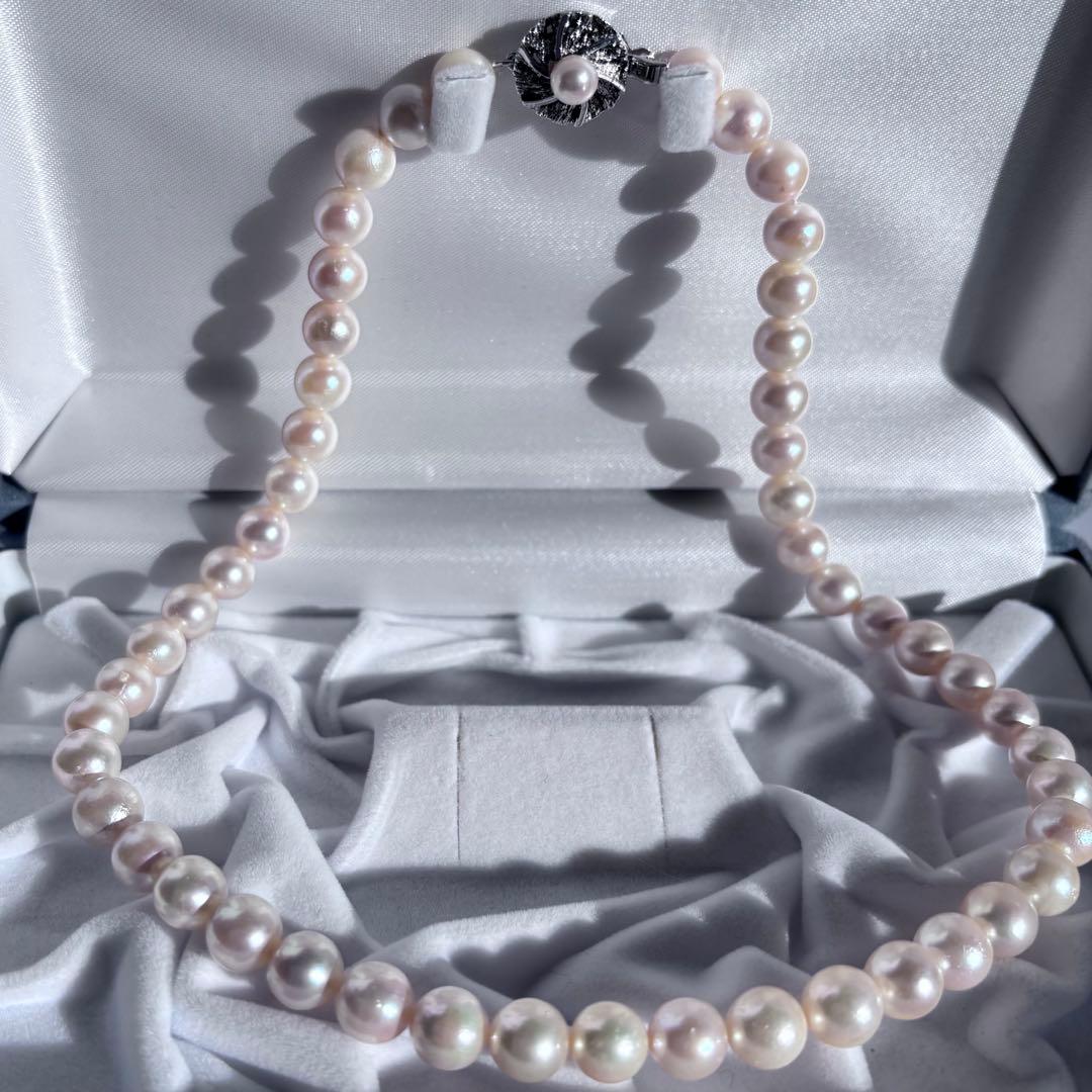 艶良✨干渉色◯ 大珠8.5mmあこや本真珠 パールネックレス　冠婚葬祭　SV刻印