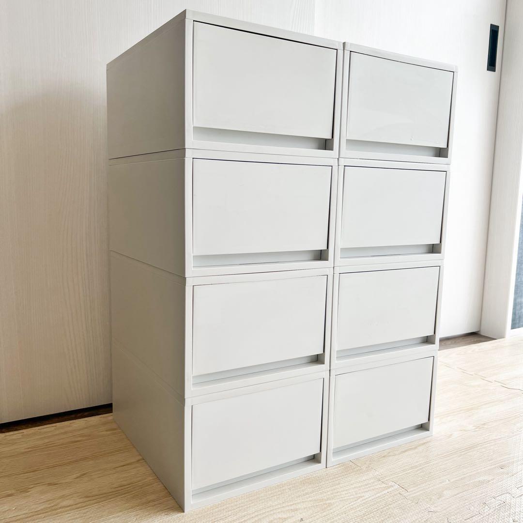 【8個セット】 無印良品 ポリプロピレンケース・引出式・深型・ホワイトグレー