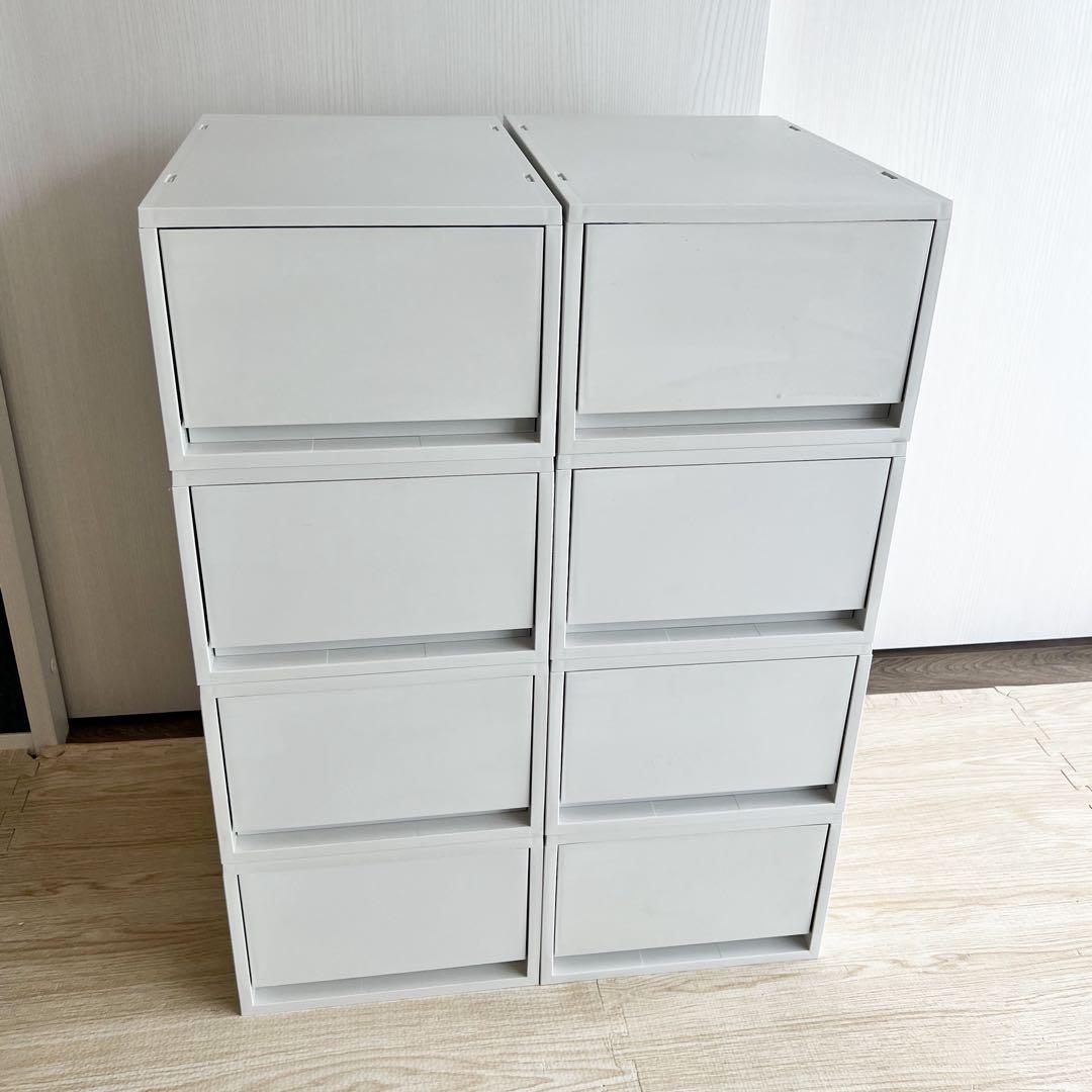 【8個セット】 無印良品 ポリプロピレンケース・引出式・深型・ホワイトグレー