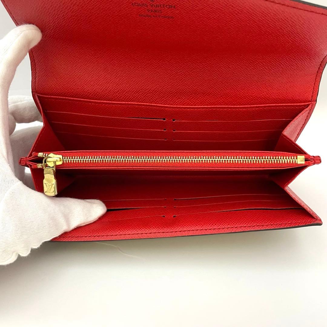 ルイヴィトン　長財布　ブラウン　レッド　ポルトフォイユ　多収納