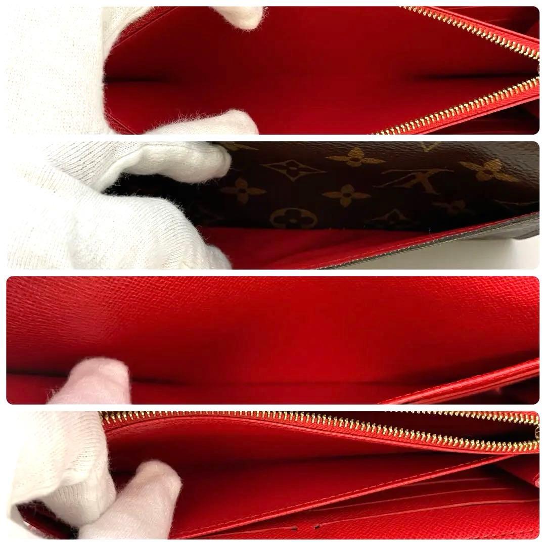 ルイヴィトン　長財布　ブラウン　レッド　ポルトフォイユ　多収納