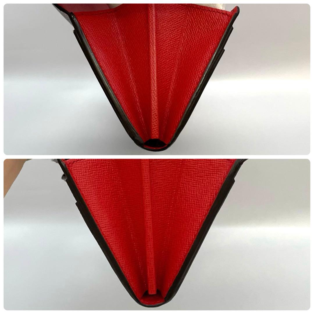 ルイヴィトン　長財布　ブラウン　レッド　ポルトフォイユ　多収納