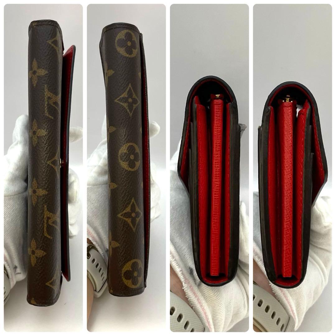 ルイヴィトン　長財布　ブラウン　レッド　ポルトフォイユ　多収納
