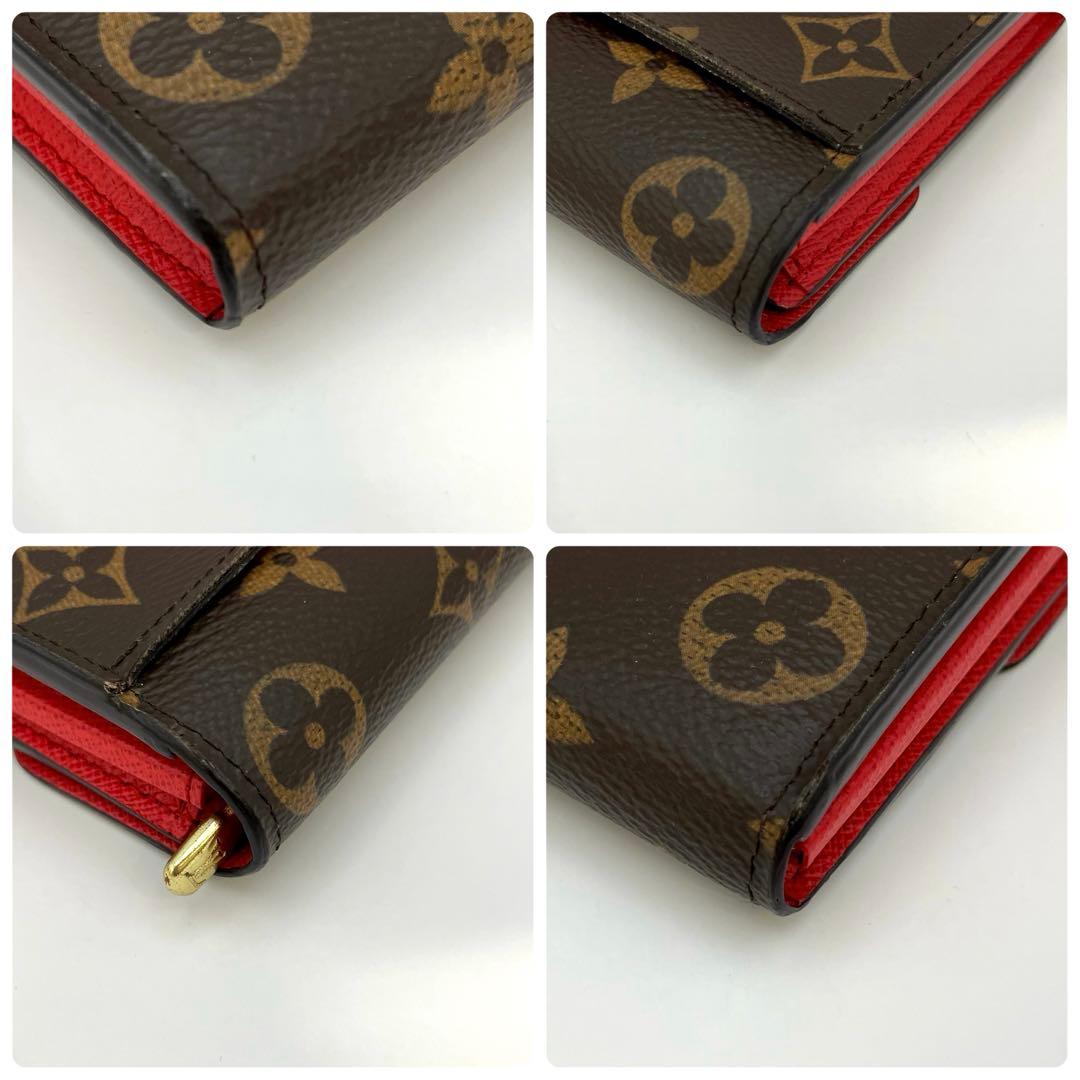 ルイヴィトン　長財布　ブラウン　レッド　ポルトフォイユ　多収納