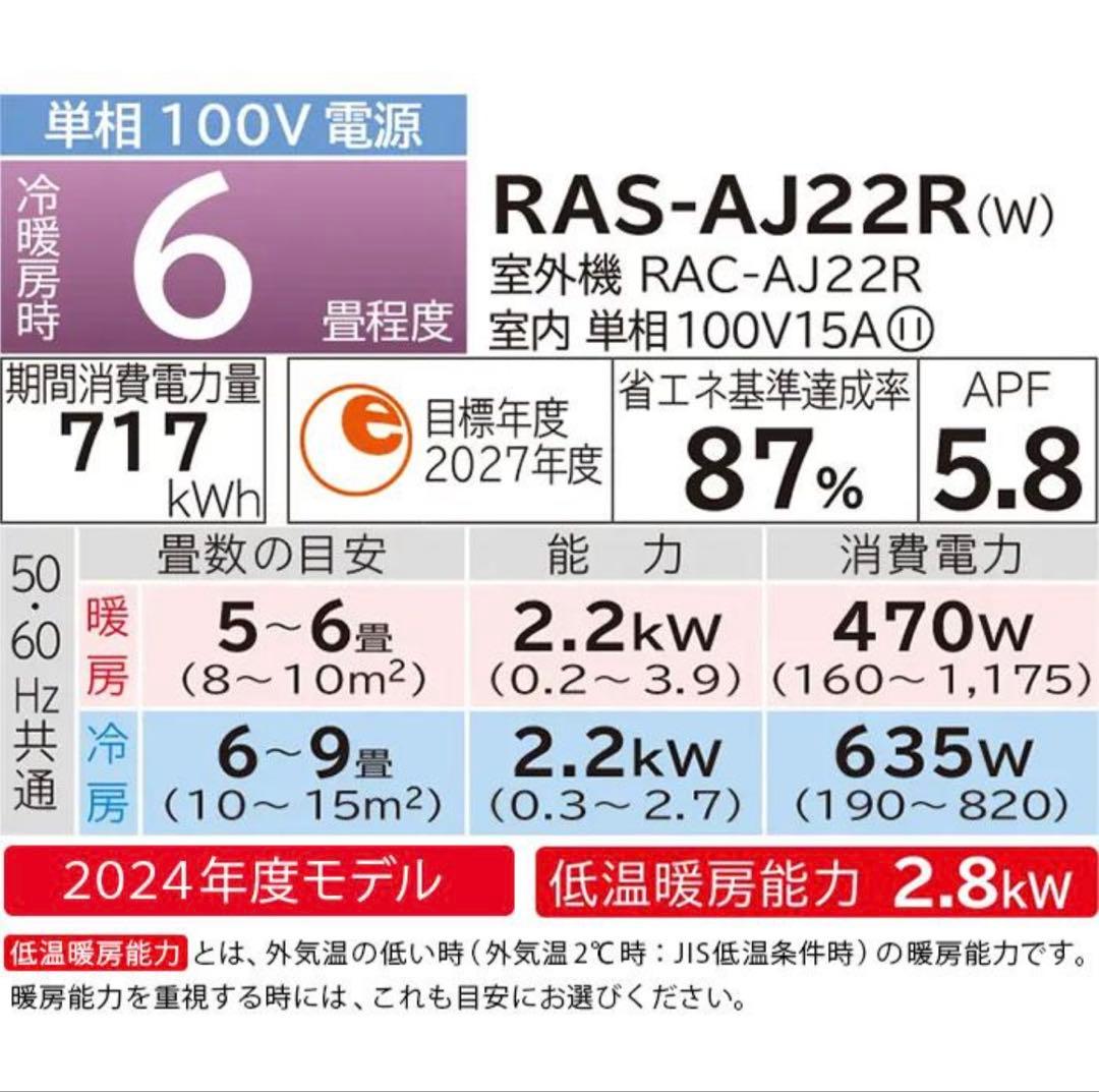 【送料無料】　日立　エアコン　白くまくん　6畳用　RAS-AJ22R