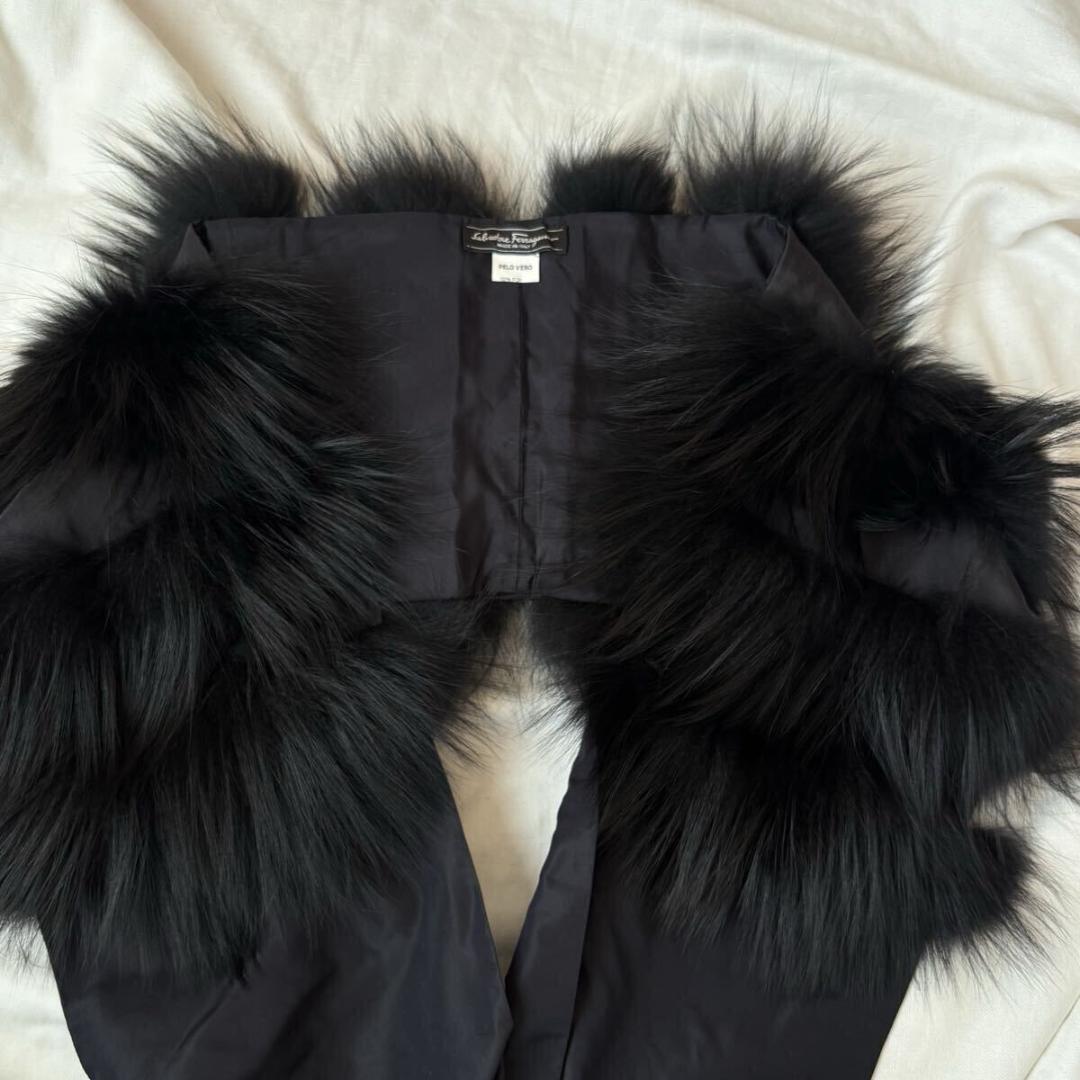 サルヴァトーレフェラガモ イタリア製 シルク フォックス ストール ブラック 黒