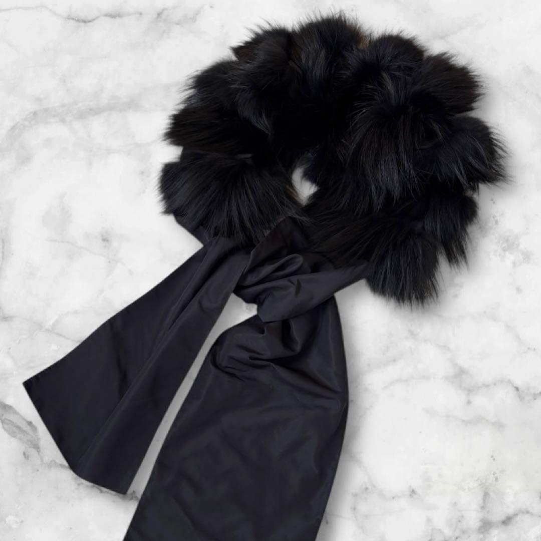 サルヴァトーレフェラガモ イタリア製 シルク フォックス ストール ブラック 黒