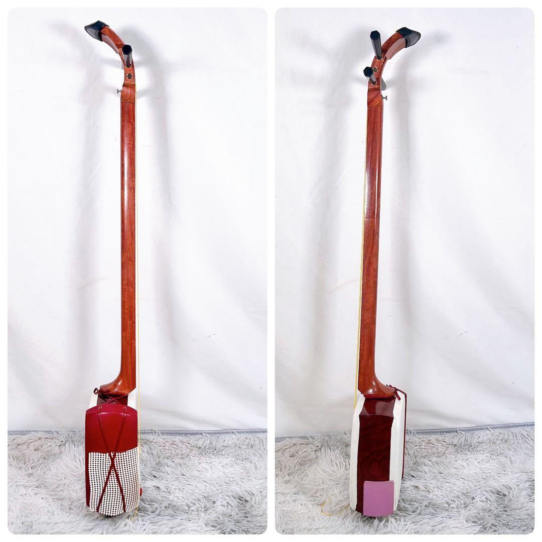 【希少】民謡三味線　細棹　花梨　正寸　3分割 丸打胴　皮やぶれなし　本皮