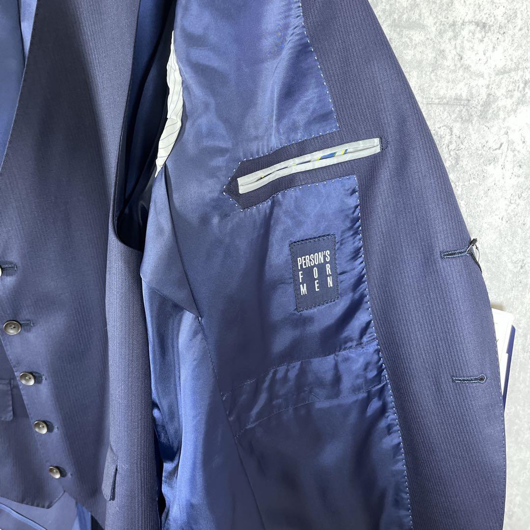 【新品タグ付き】パーソンズフォーメン 3ピース スーツ ネイビーストレッチ